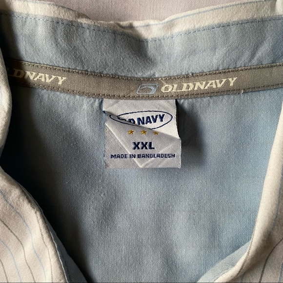 Old Navy White Short Sleeve Button-Up with Light Blue & Brown Pinstripe Sz XXL - Picture 2 of 9